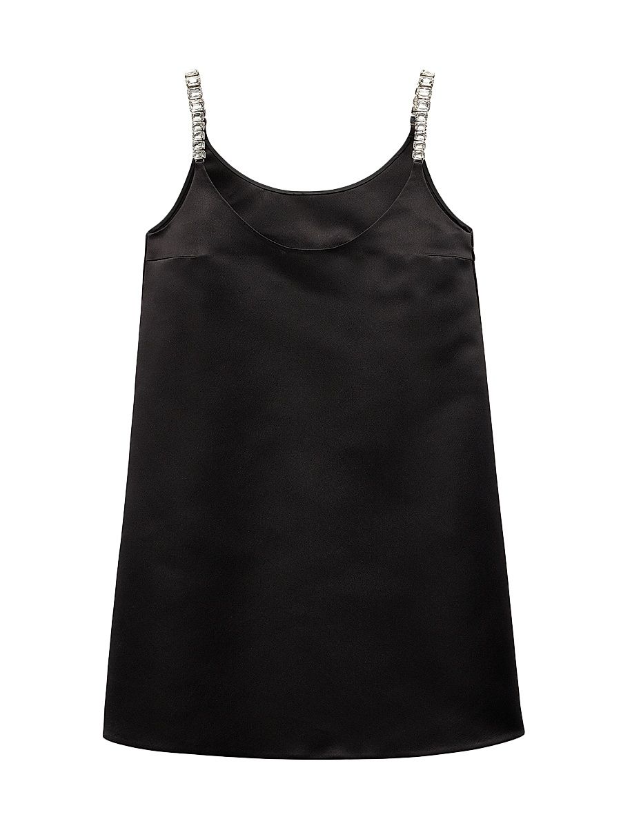 Women's Embroidered Double Satin Mini-Dress - Black - Size 6