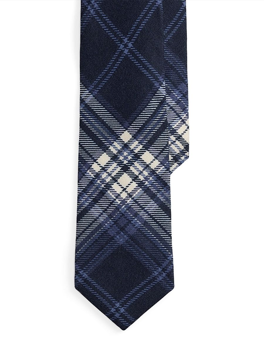 Men's Tonal Plaid Cashmere-Silk Tie - Navy