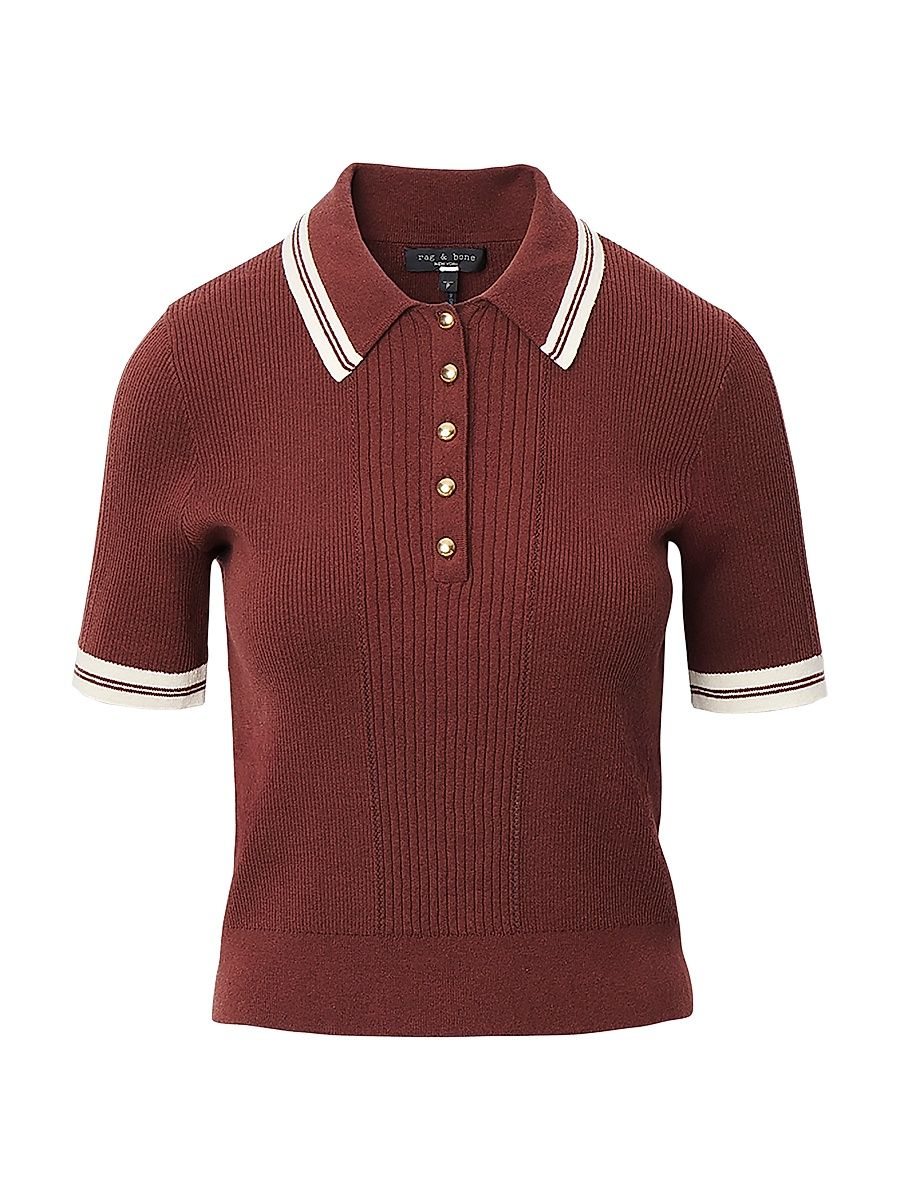 Women's Laurie Tipped Polo Sweater - Rosewood - Size Large