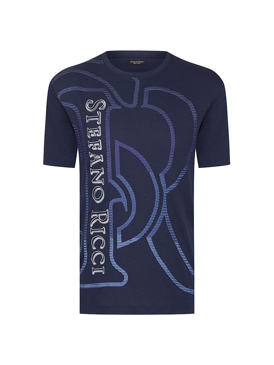 Men's Macro Logo Motif T-Shirt - Blue Navy - Size XXXXXL