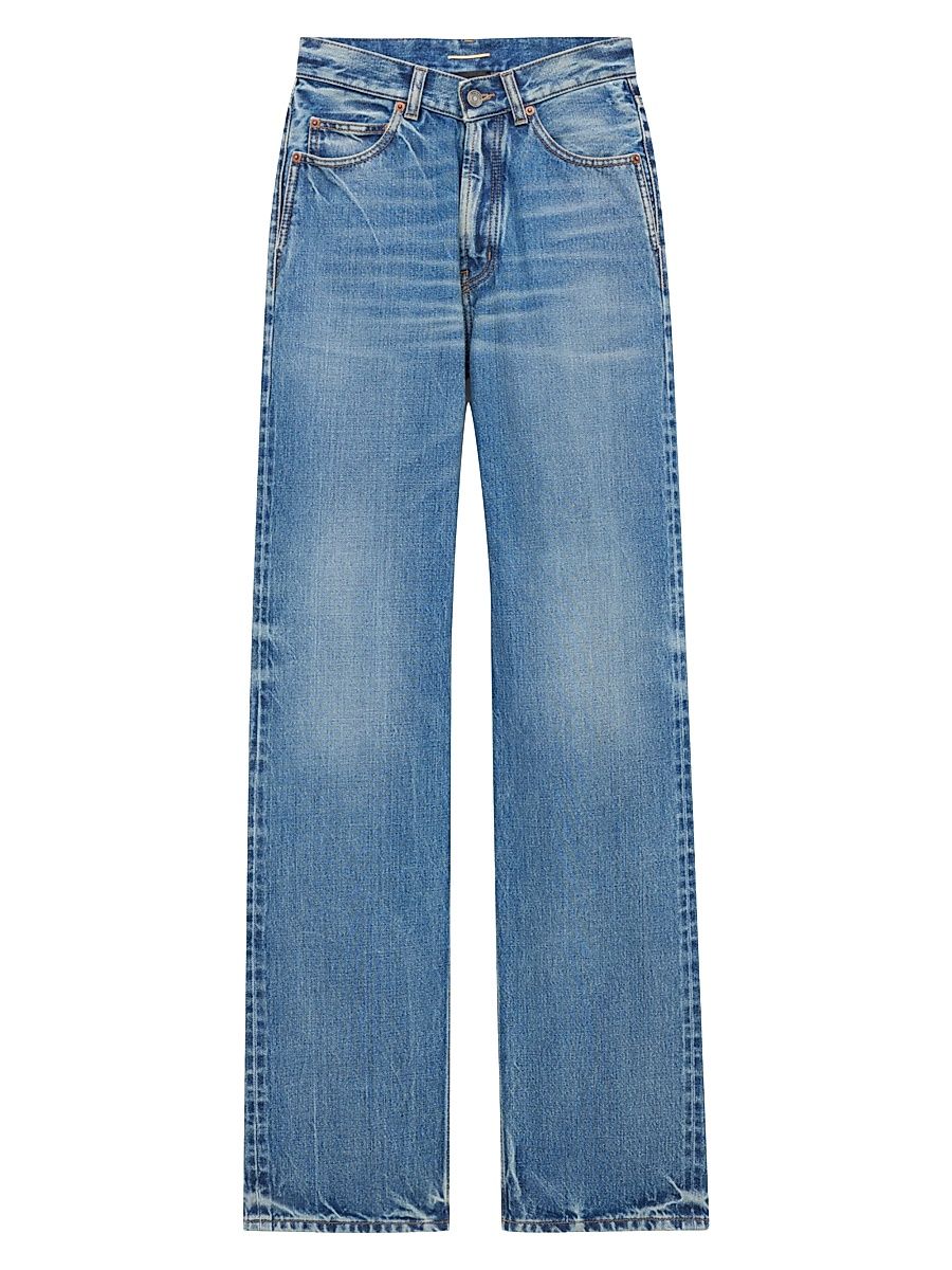 Women's V-Waist Long Baggy Jeans - Blue - Size 26