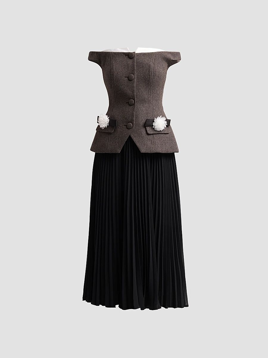 Women's Off-the-Shoulder Chiffon Midi Dress - Brown - Size 12