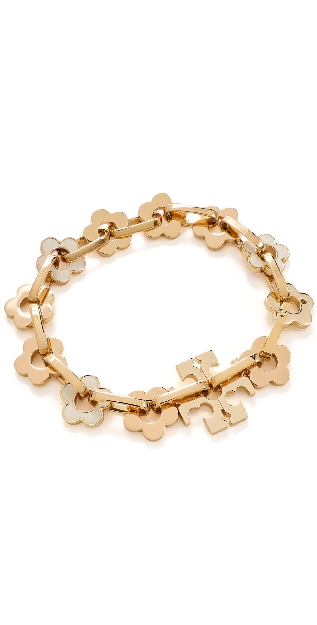 Tory Burch Interlocking Flower Bracelet Tory Gold / New Ivory One Size