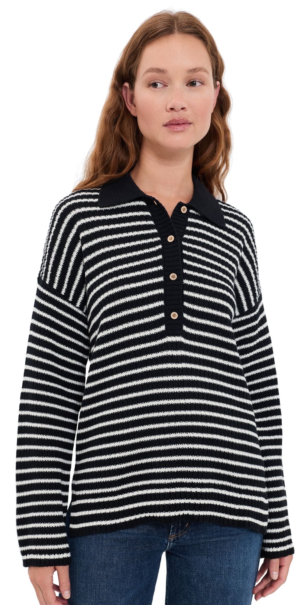 Faherty Miramar Linen Relaxed Polo Black Reef Stripe M