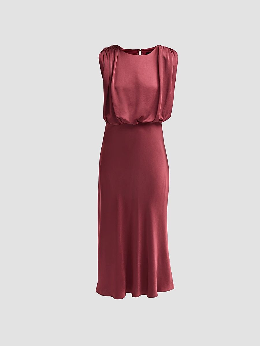 Toccin Women's Flora Satin Blouson Midi Dress - Wine - Size 10