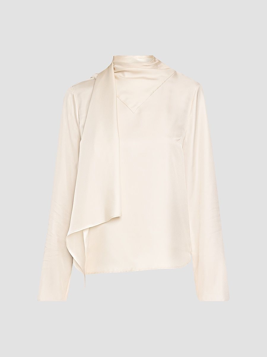 Women's Gala Silk Foulard Blouse - Ivory - Size XL
