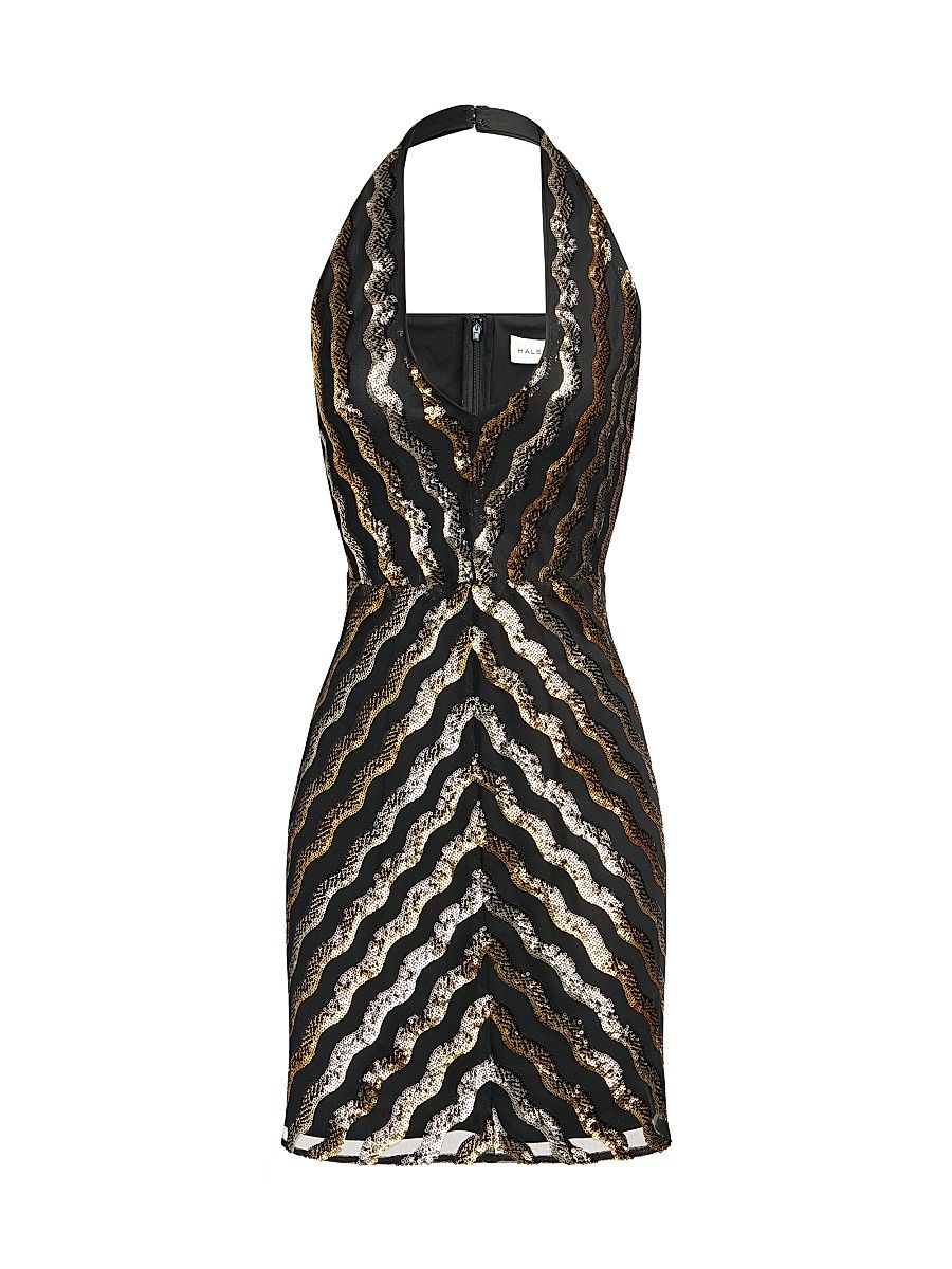 Halston Women's Nidya Sequined Halterneck Minidress - Gold And Sliver - Size 14
