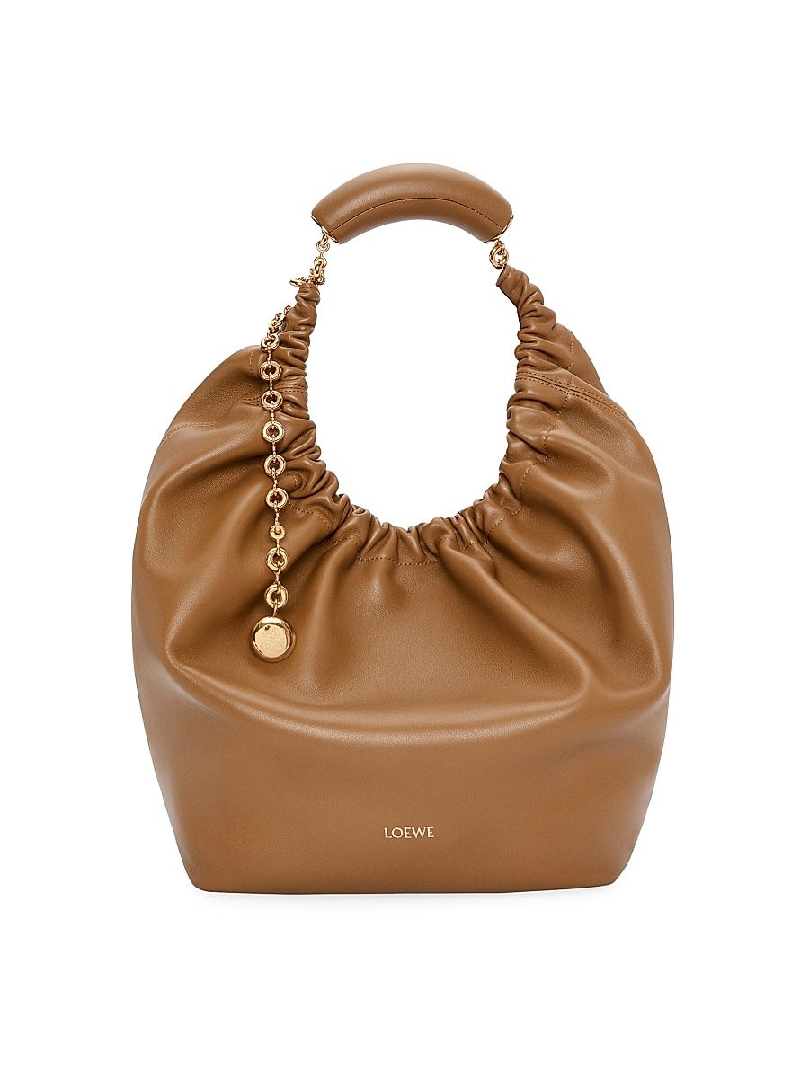 Women's Medium Squeeze Leather Shoulder Bag - Oak