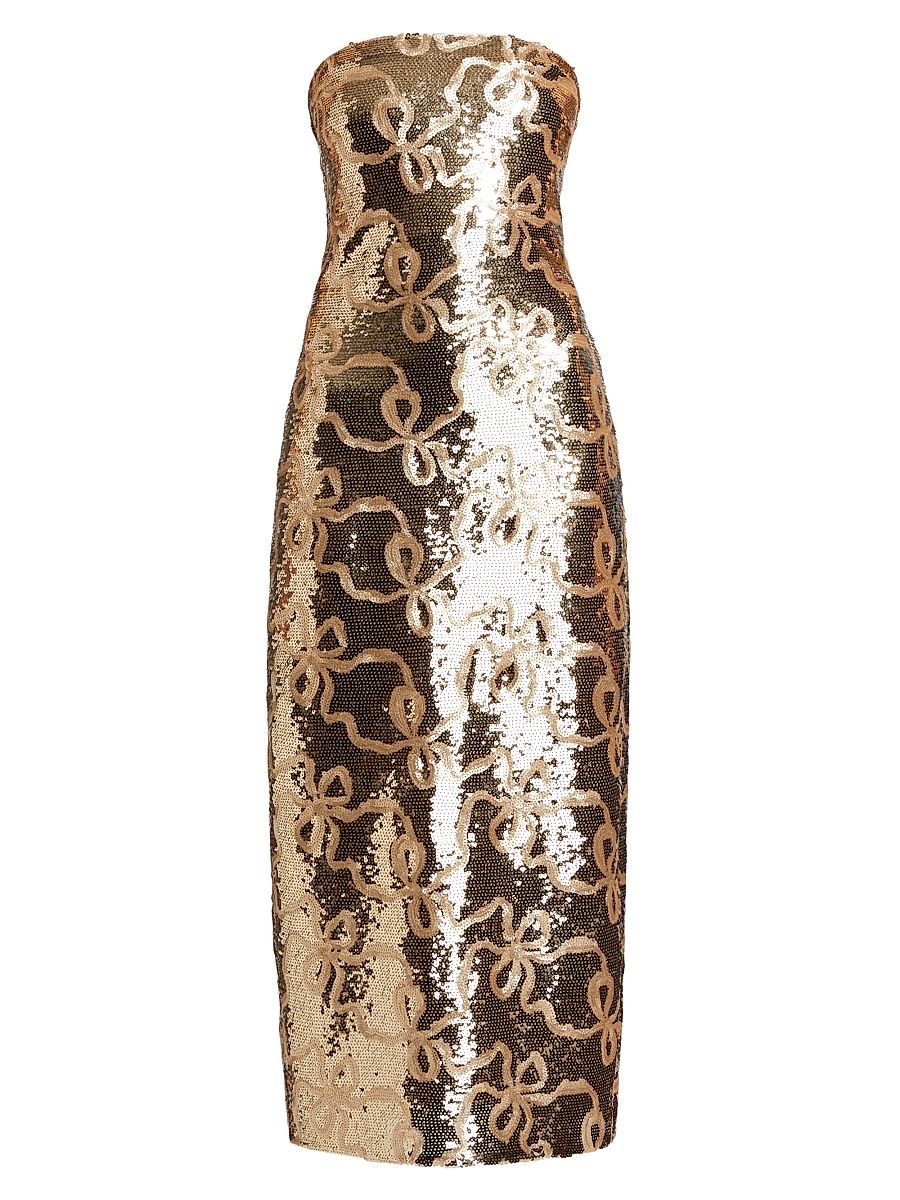 Women's Stasia Sequin Bow Midi-Dress - Golden Honey - Size 10