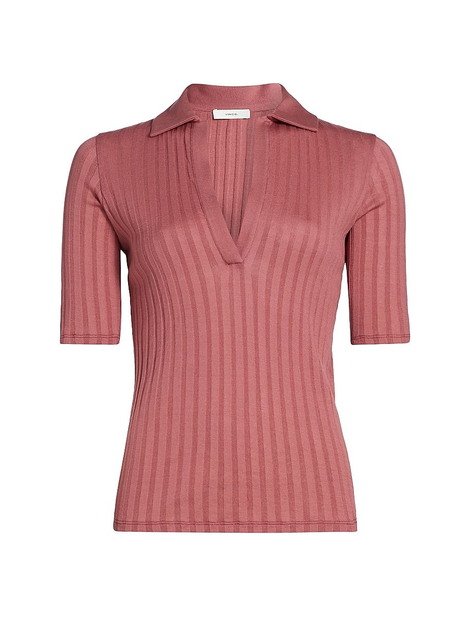 Women's Stretch Rib-Knit Polo Shirt - Peony Wood - Size XXS