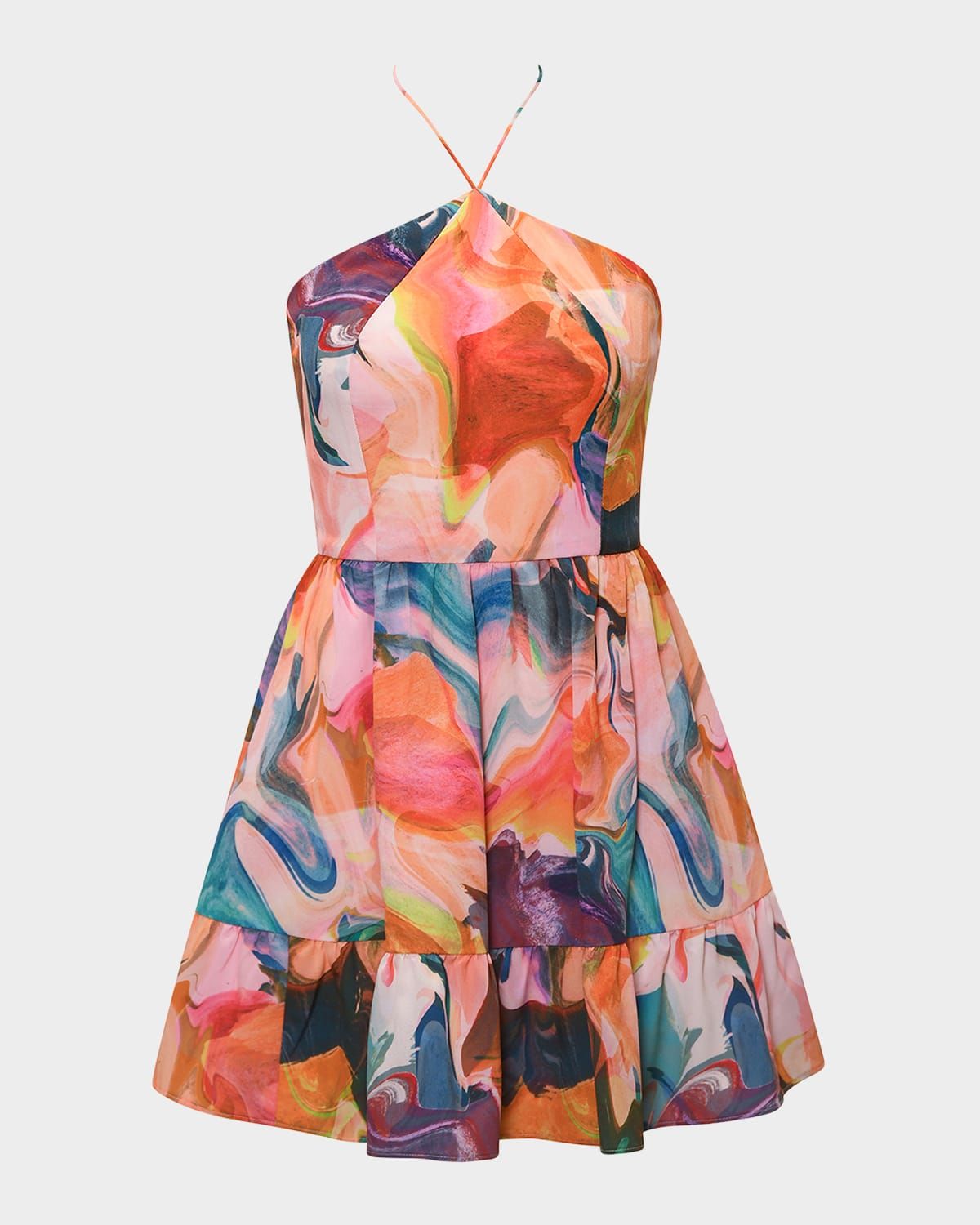 Mansi Flounce Floral-Print Halter Mini Dress
