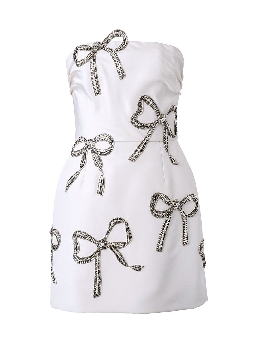 Women's Crystal-Embellished Silk Strapless Minidress - White - Size 8