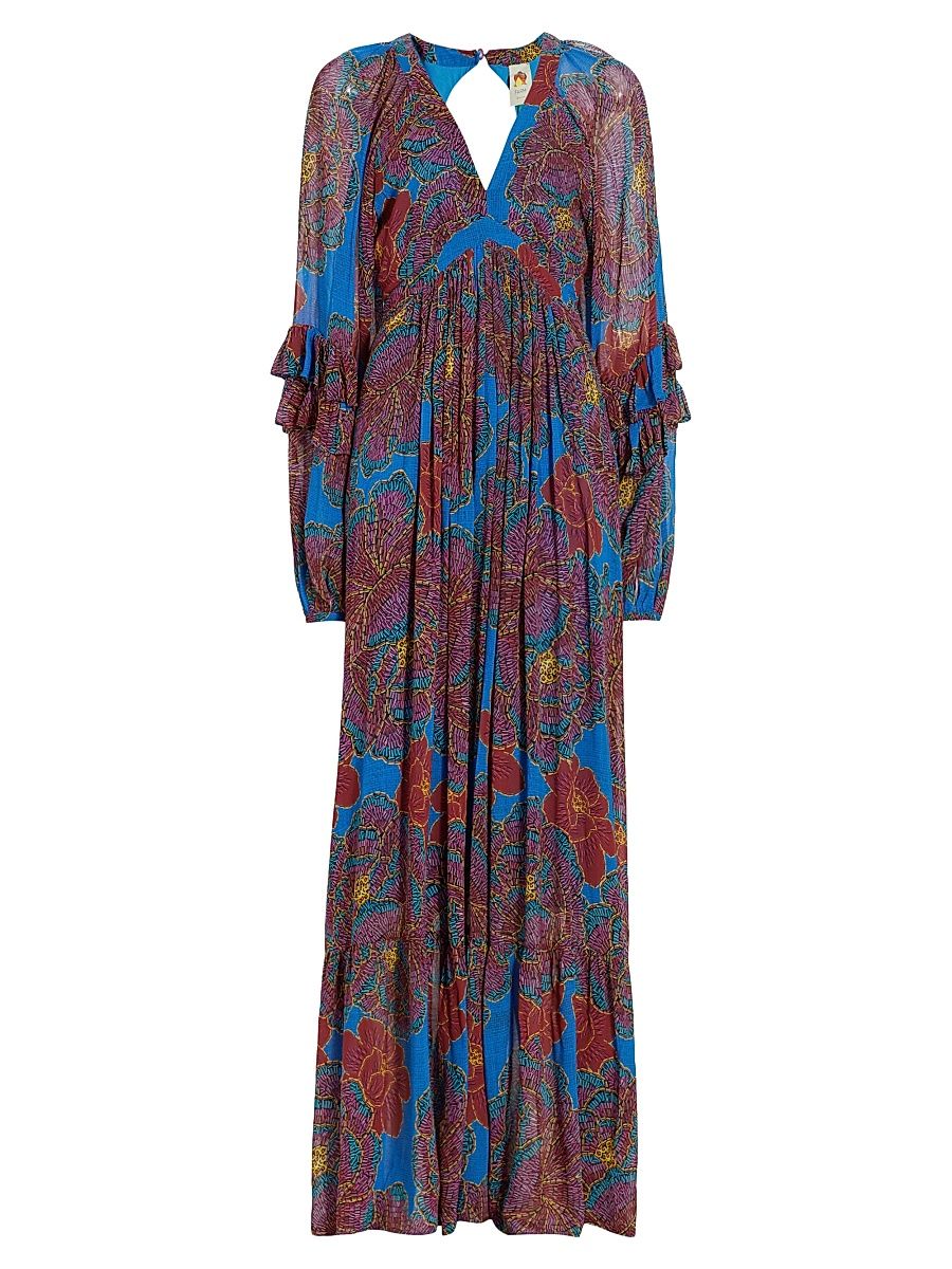 Women's Cut-Out Floral Maxi Dress - Sequin Flowers Blue - Size XL