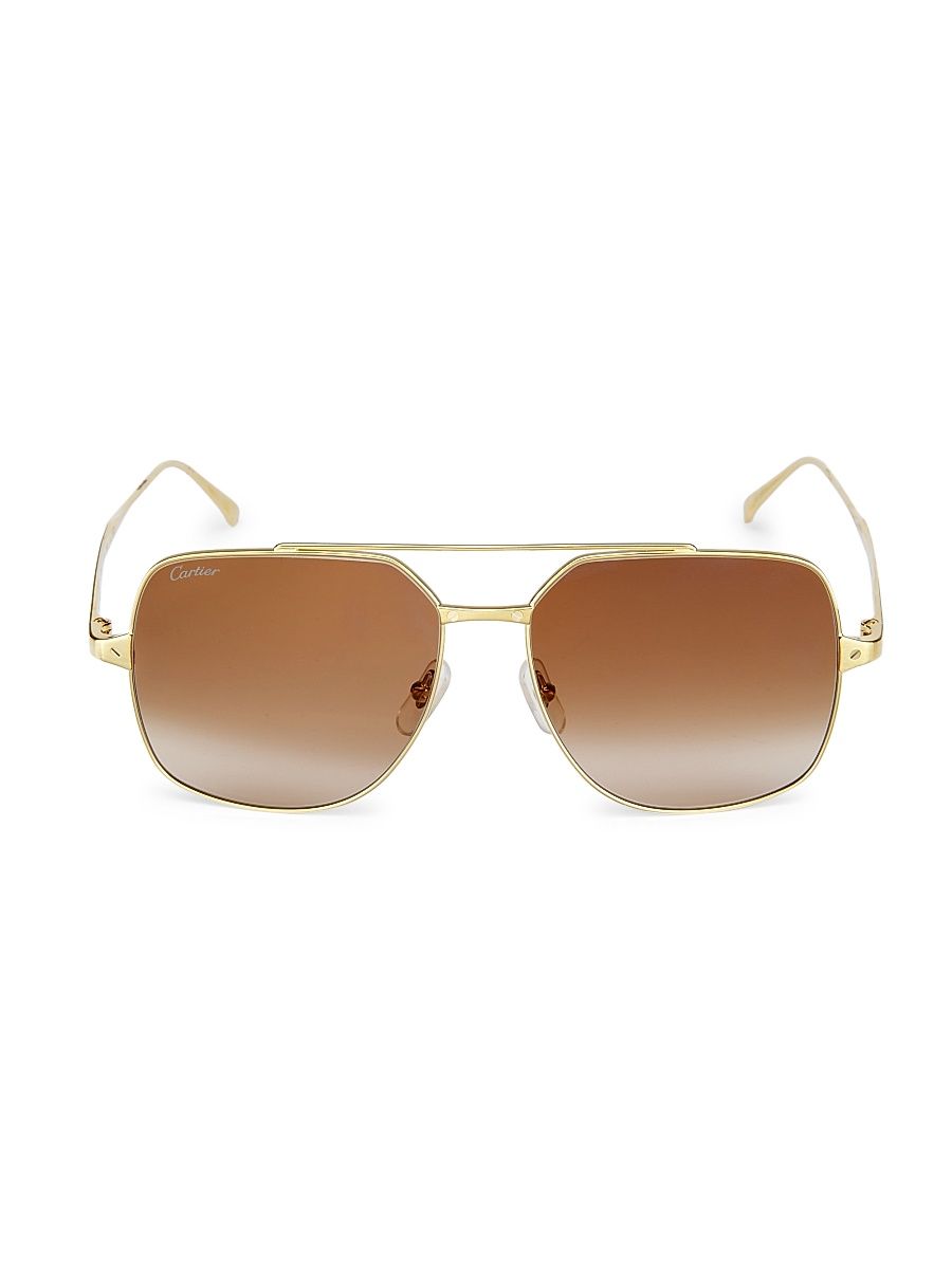 Women's Santos De Cartier 58MM Aviator Sunglasses - Gold