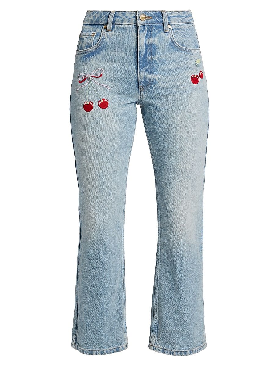 Women's Sami Embroidered Cherry Crop Jeans - Vintage Wash - Size 29