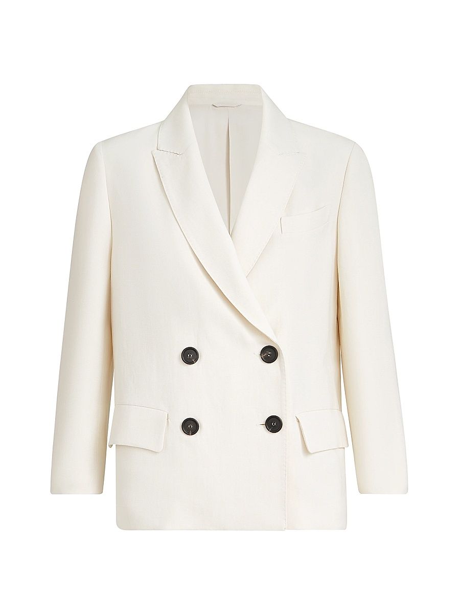 Women's Viscose and Linen Fluid Twill Blazer with Monili - Ivory - Size 16