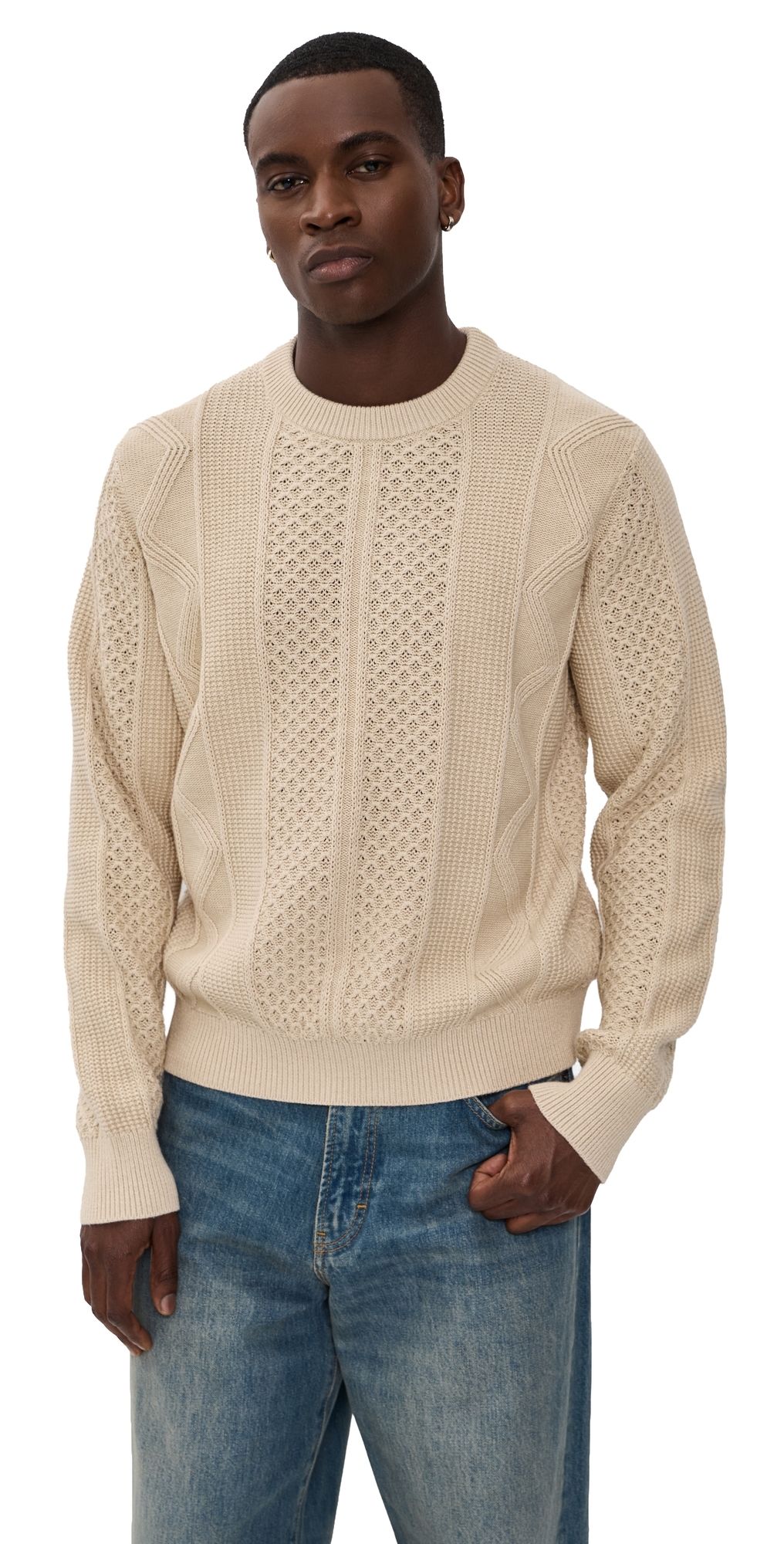 Guest in Residence Allday Cable Crew Sweater Sandstone M
