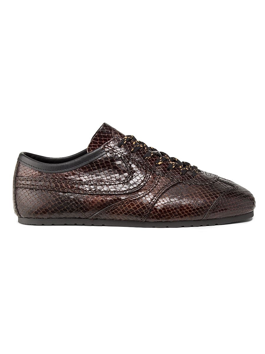 Women's Snake-Embossed Leather Sneakers - Dark Brown - Size 8