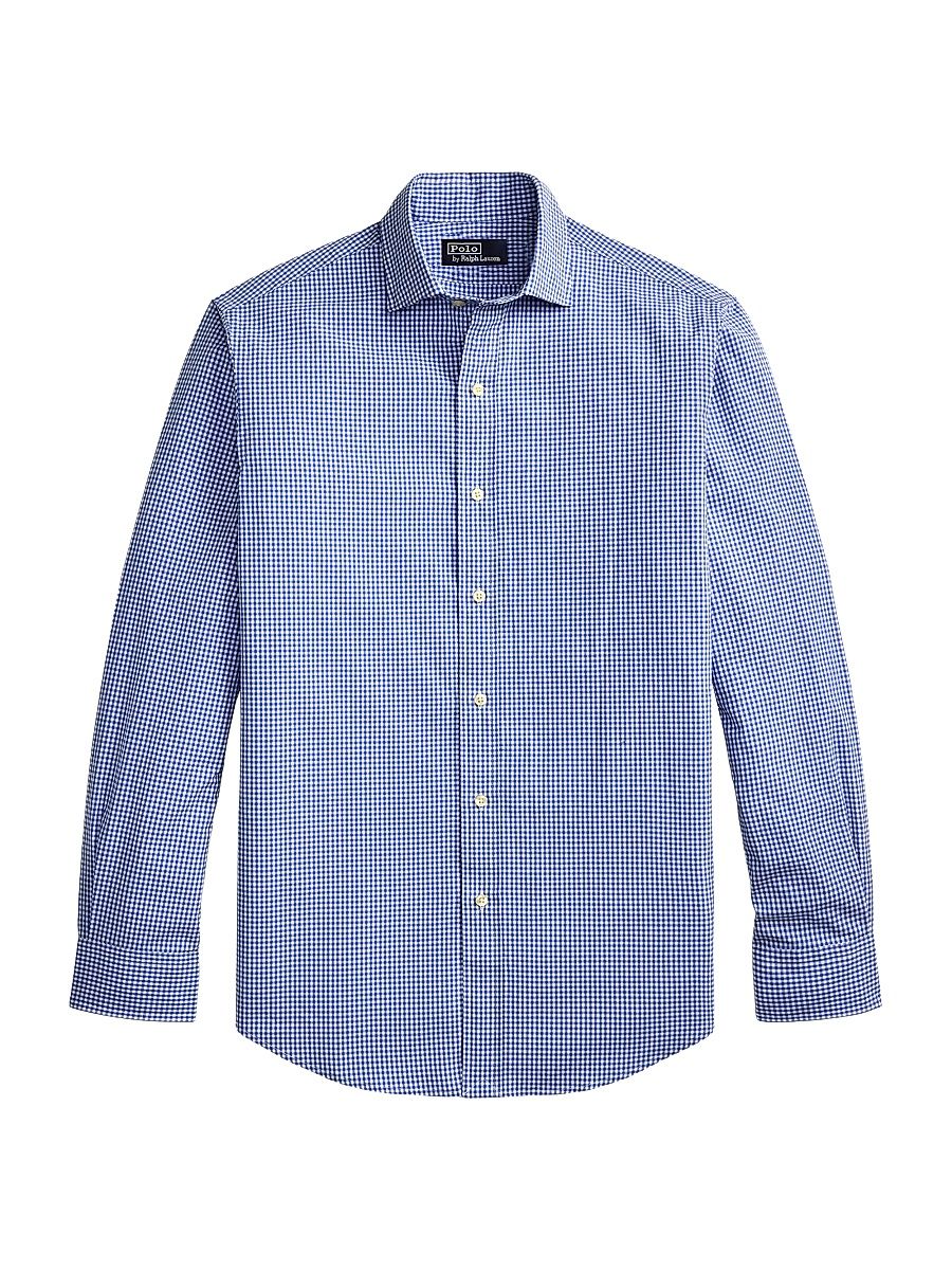 Men's Gingham Cotton Poplin Button-Front Shirt - Blue White - Size XXL