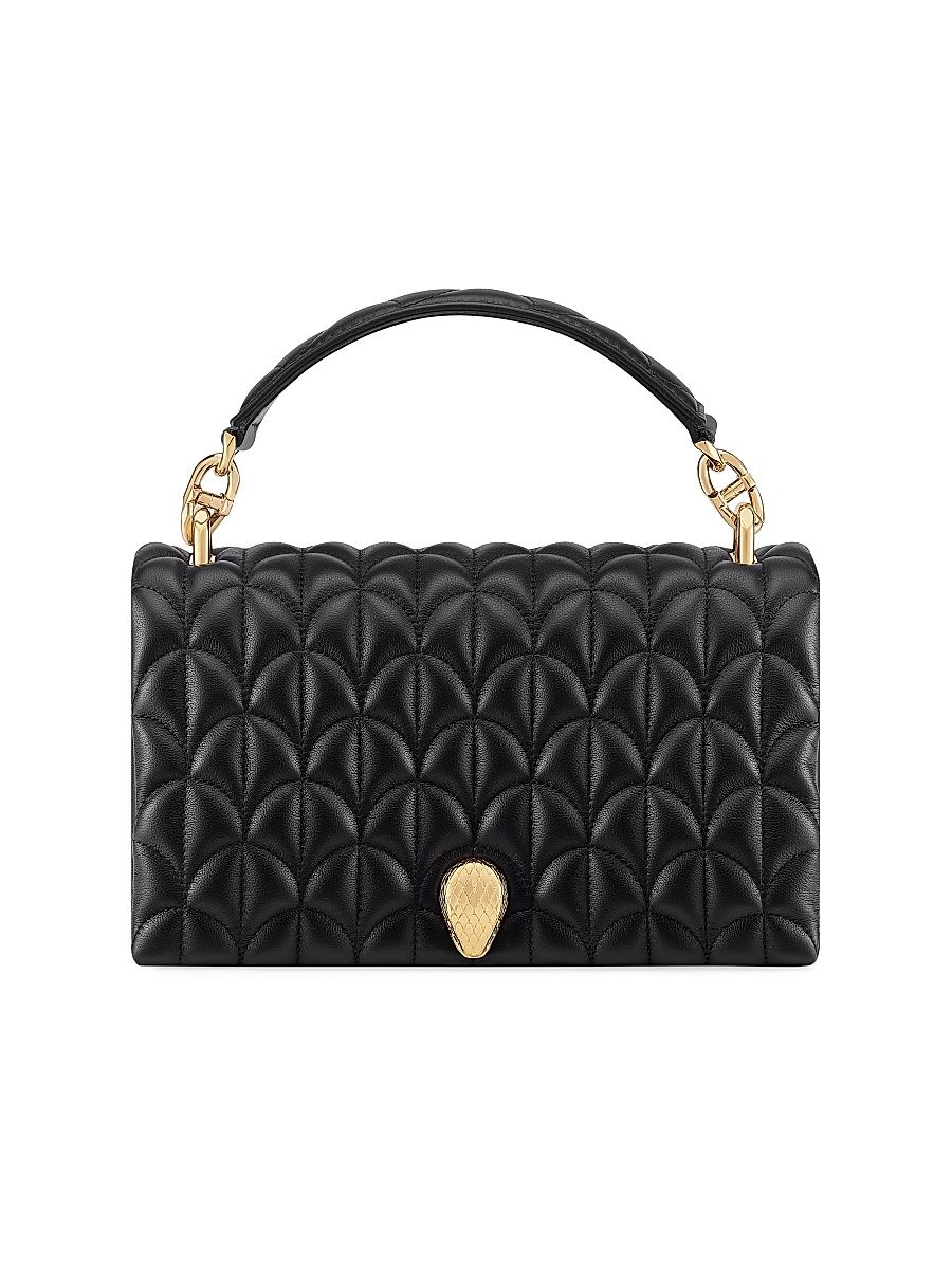 Women's Serpenti Cabochon Matelassé Leather Top Handle Bag - Black