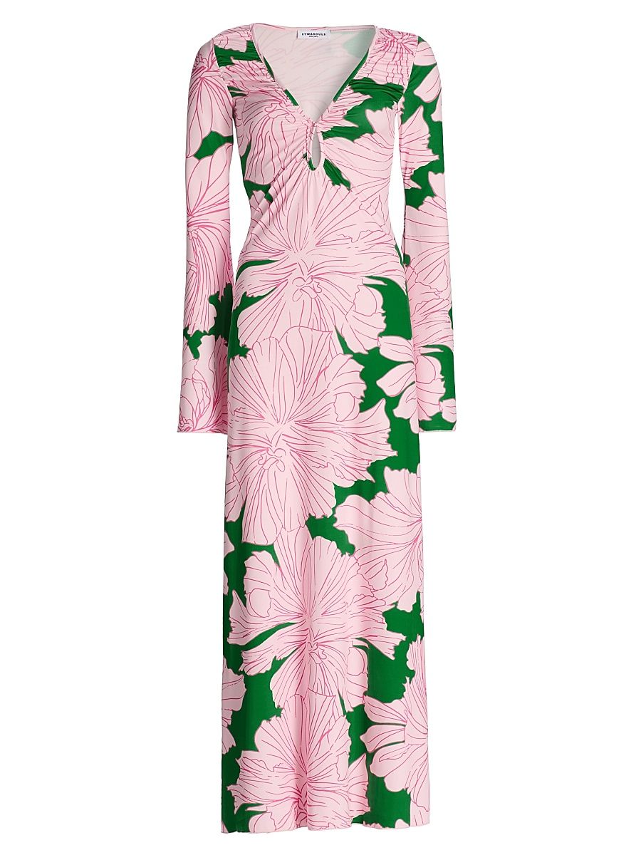 Women's Diana Bell Floral Maxi Dress - Pink Green Floral - Size Large