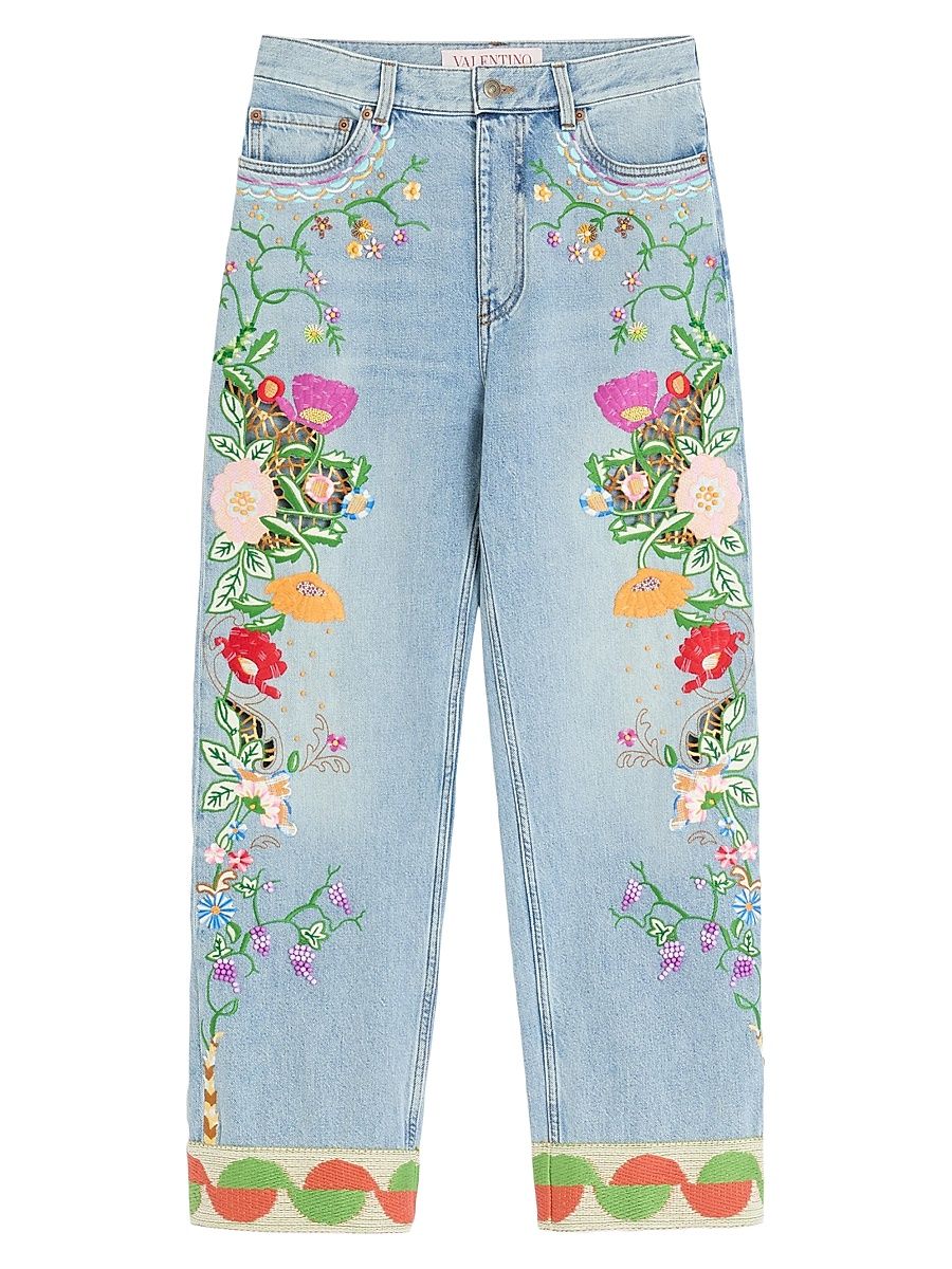 Women's Embroidered Denim Pants - Multicolour - Size 28