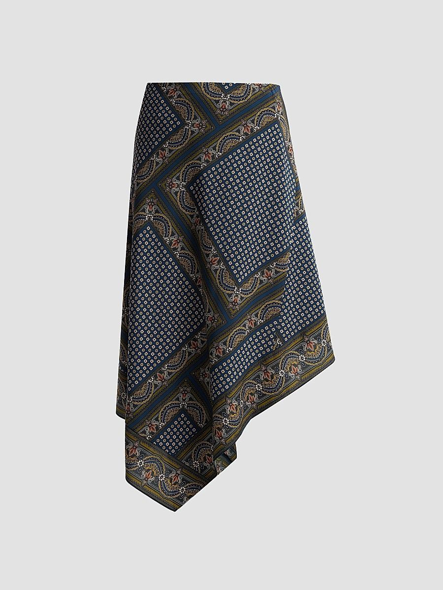 Veronica Beard Women's Hartley Patchwork Silk-Blend Skirt - Heritage Navy Multi - Size 16