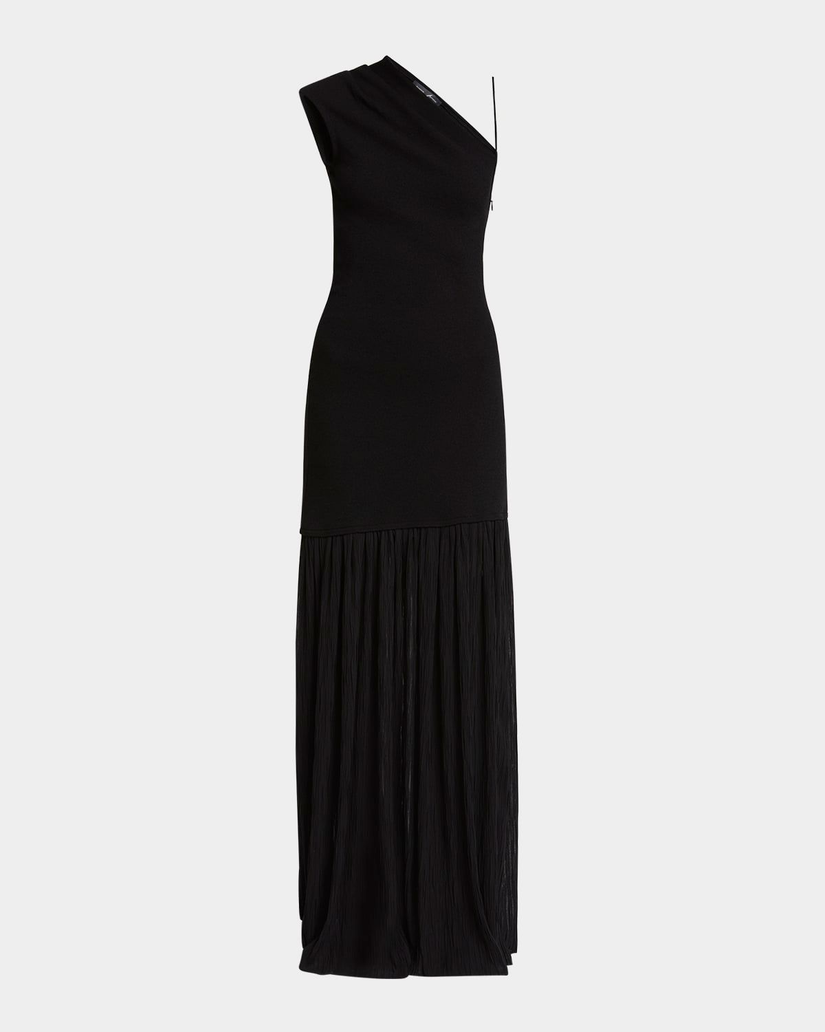 Cora One-Shoulder Pleated Crepe Chiffon Maxi Dress