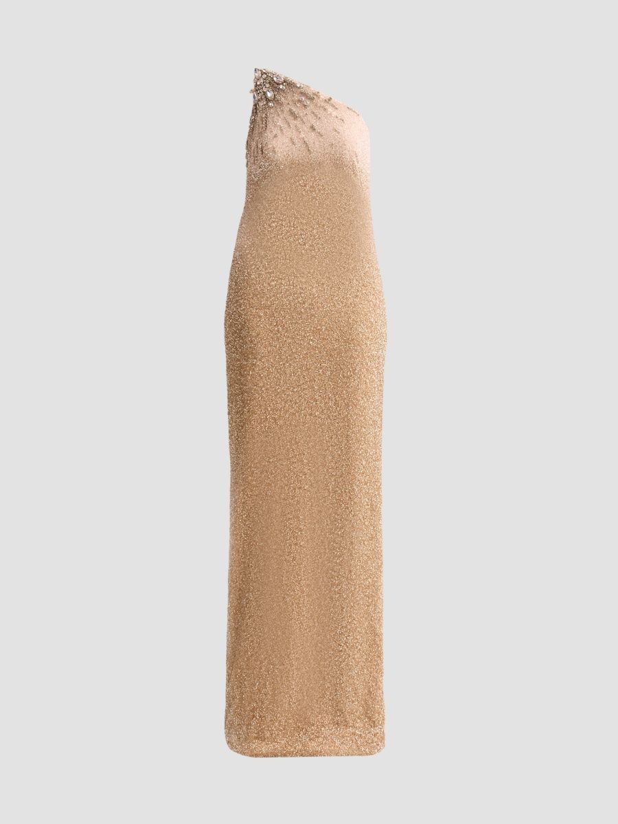 Pamella Roland Women's Beaded Tulle One-Shoulder Gown - Light Champagne Dark Champagne - Size 12