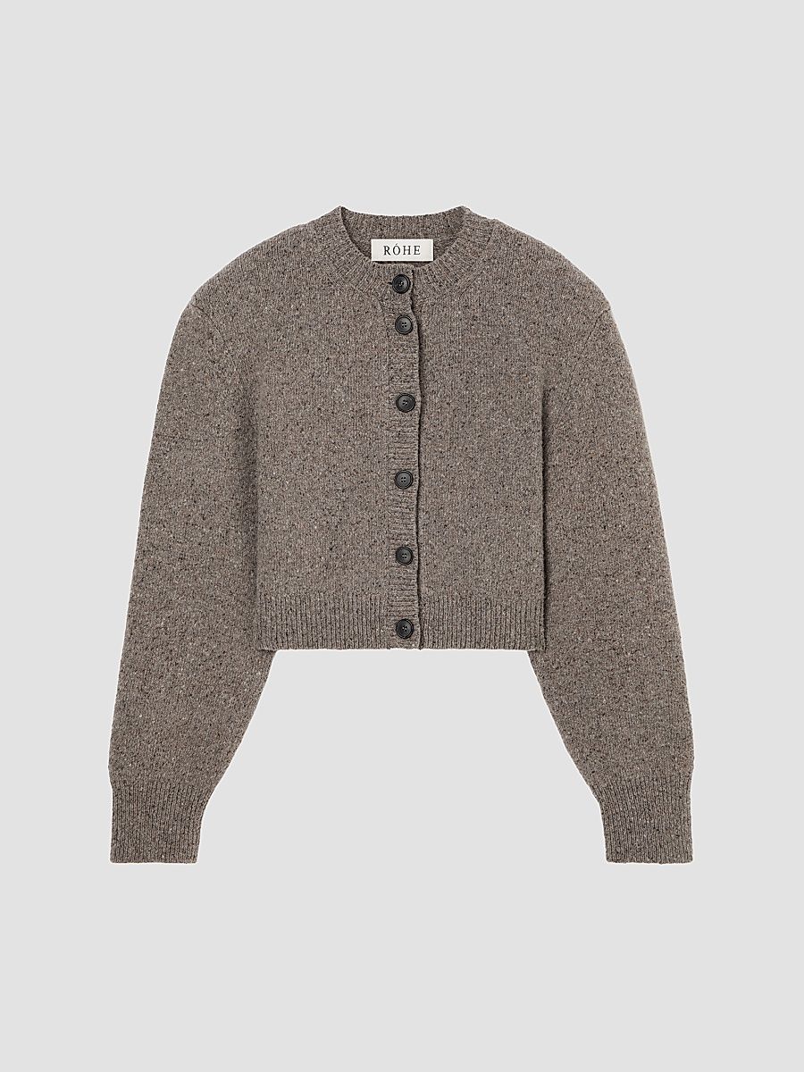 Women's Mouliné Wool Cardigan - Dark Taupe Melange - Size 2