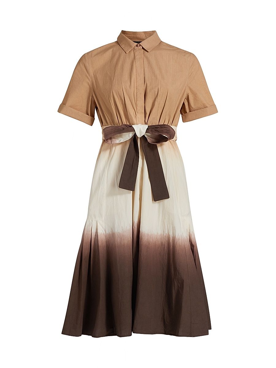 Women's Jana Dip Dye Cotton Tie-Waist Midi Shirtdress - Coffee Multi - Size XXL