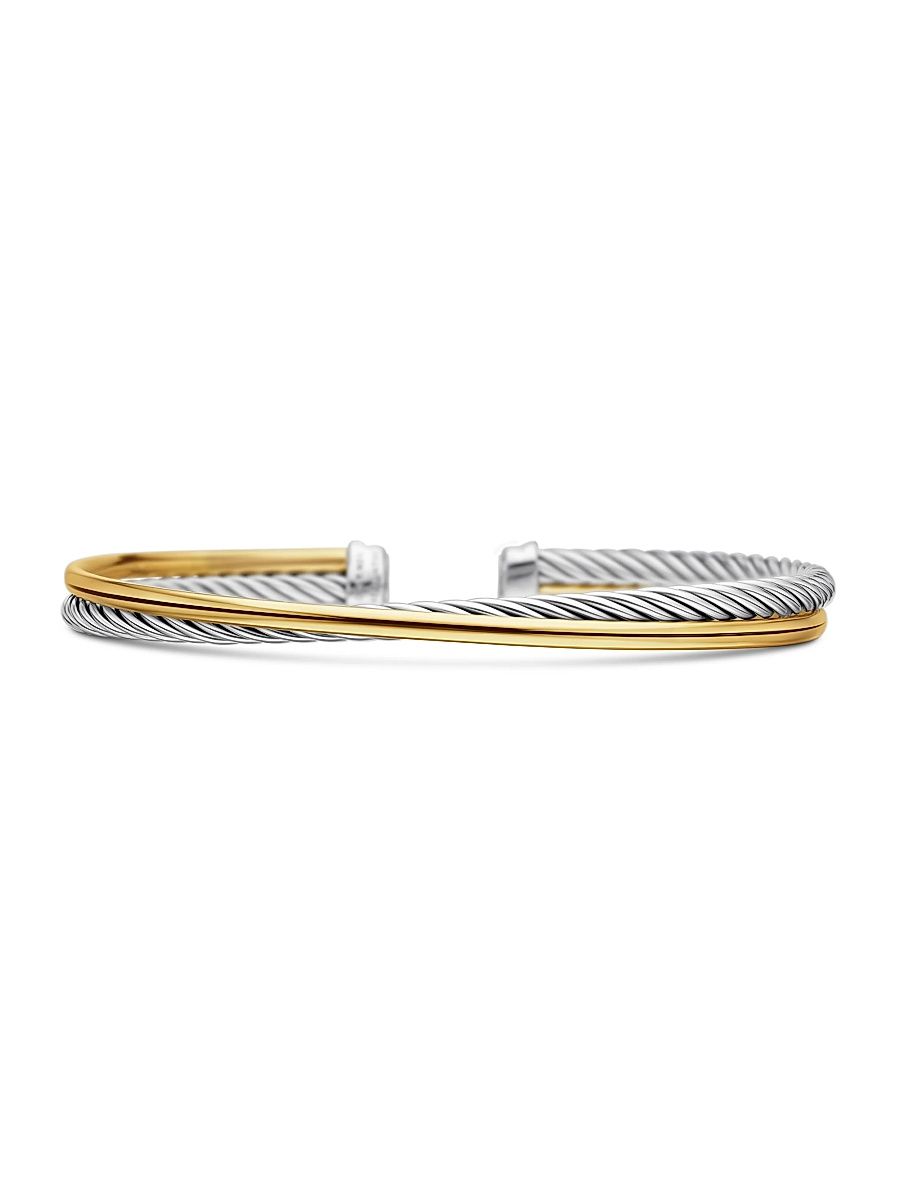 Women's Crossover Bracelet With 18K Yellow Gold - Silver - Size Small