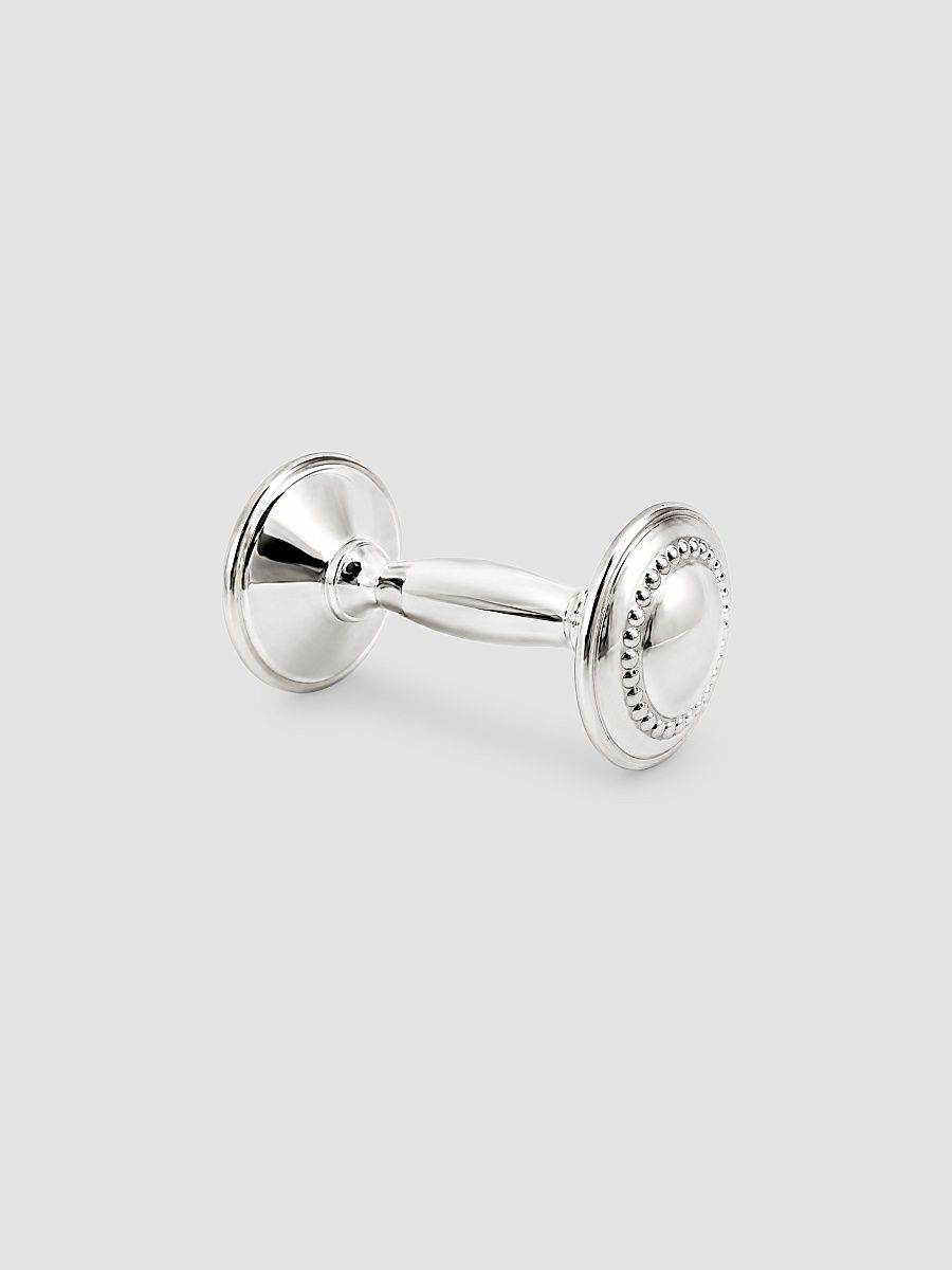 Beaded Sterling Silver Barbell Baby Rattle - Silver