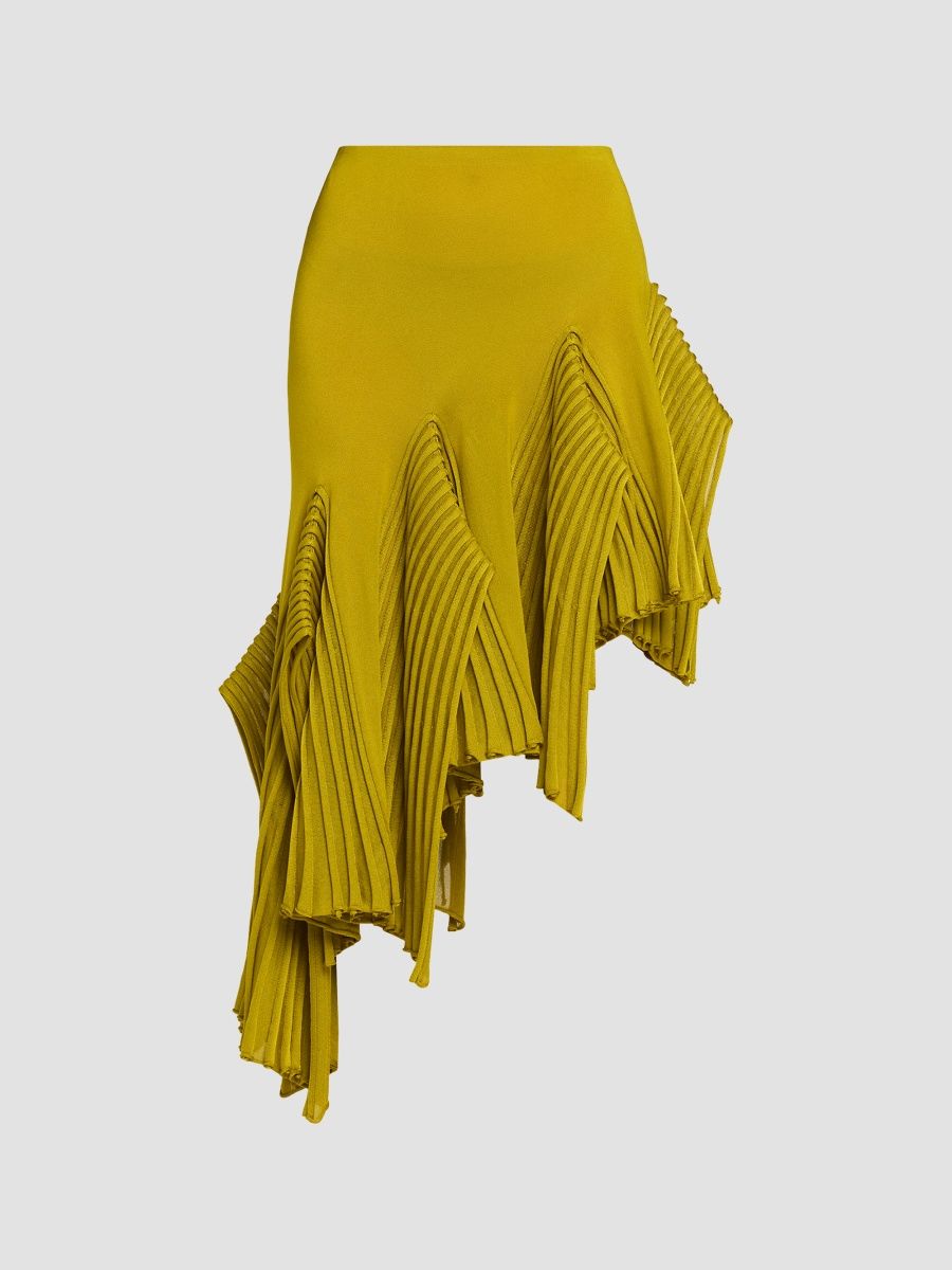 ALAÏA Women's Asymmetric Pleated Godet Midi Skirt - Lime - Size 8