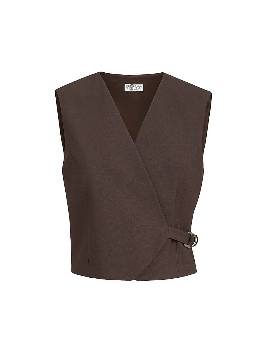 Women's Tropical Luxury Wool Vest with Monili - Cocoa - Size Large