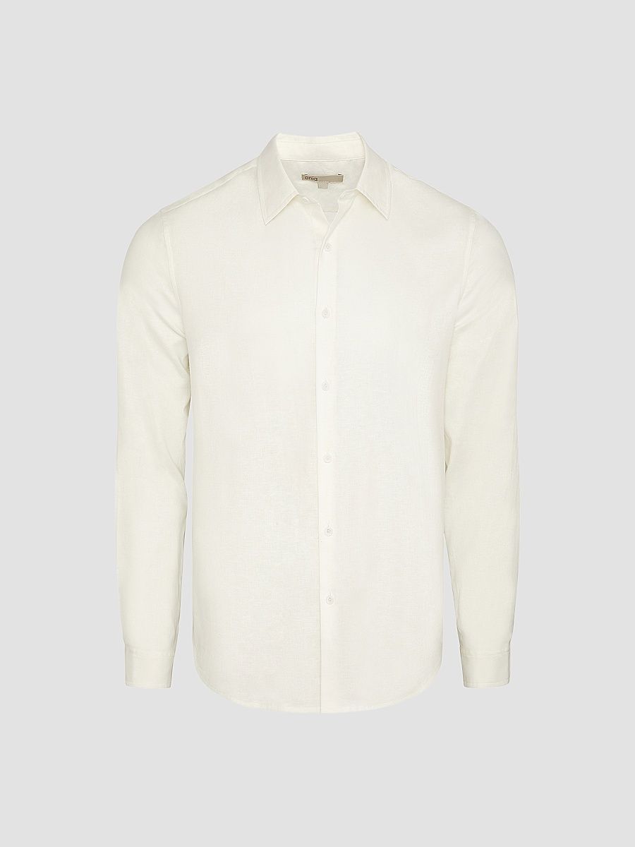 Men's Stretch Linen-Blend Shirt - White - Size Small