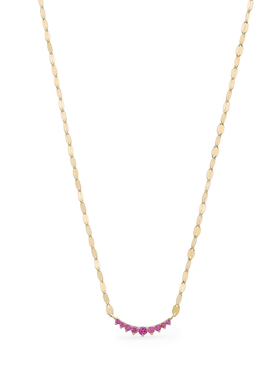 Women's 14K Yellow Gold & Pink Sapphire Mini Curved Pendant Necklace - Yellow Gold
