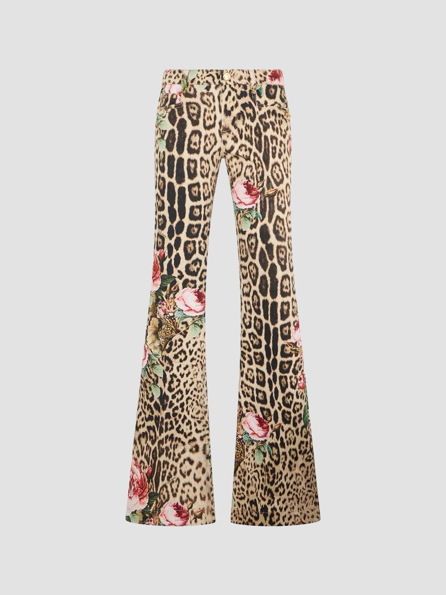 Roberto Cavalli Women's Floral Cheetah-Print Low-Rise Flare Trousers - Natural - Size 4