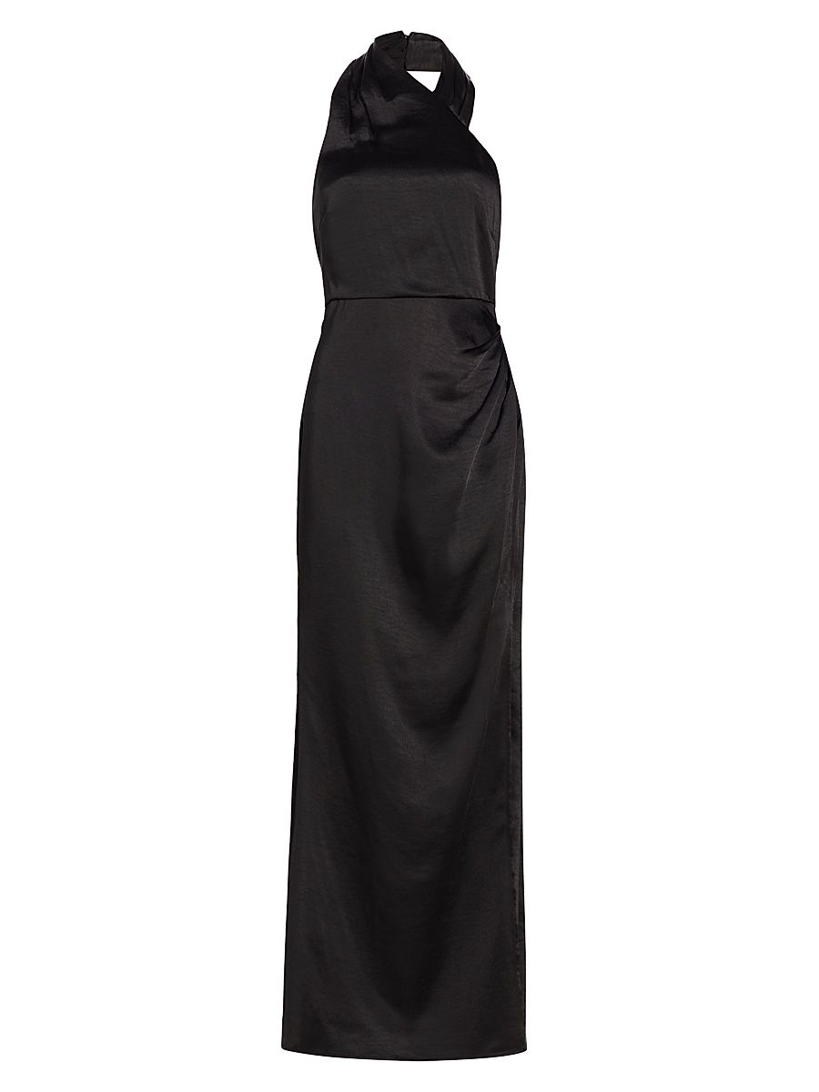 Women's Kimora Satin Halter Maxi Dress - Black - Size Large