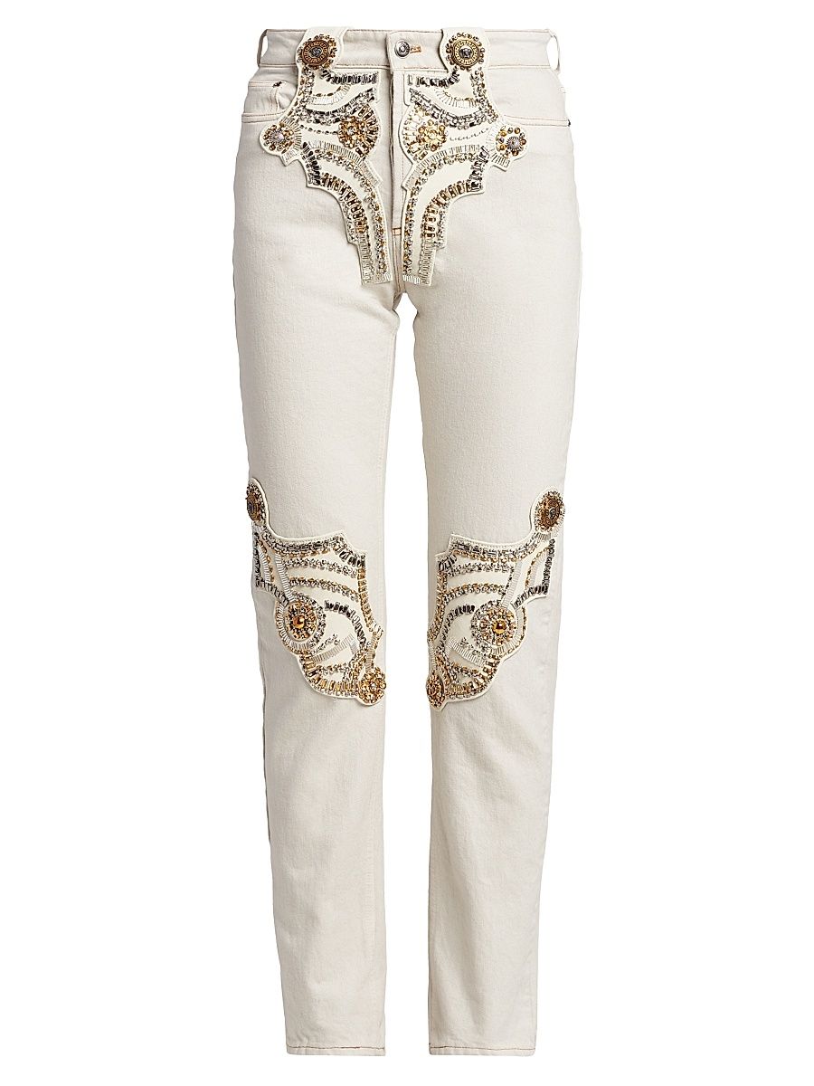 Women's La Vacanza Embellished Applique Slim Jeans - Optical White - Size 28