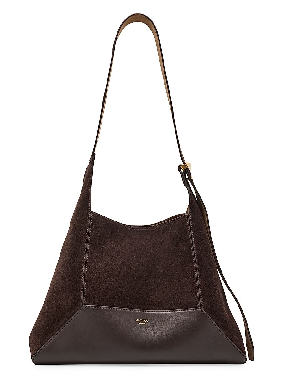 Women's Diamond Suede & Leather Hobo Bag - Coffee