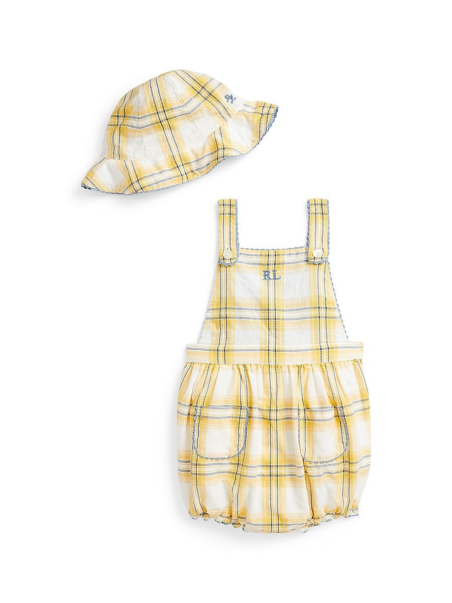 Baby Girl's Gingham Shortall & Hat Set - Yellow - Size 6 Months