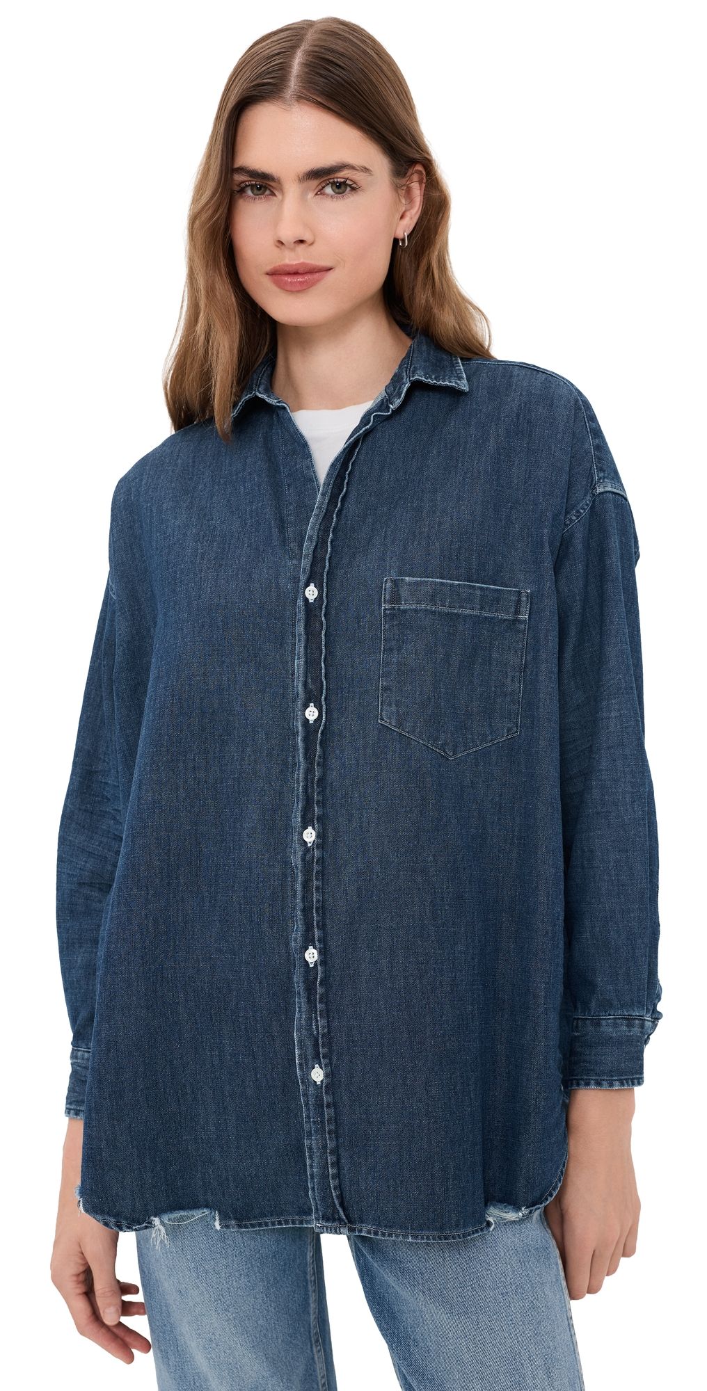 Frank & Eileen Oversized Denim Button Up Shirt Vintage Dark Indigo Wash XL