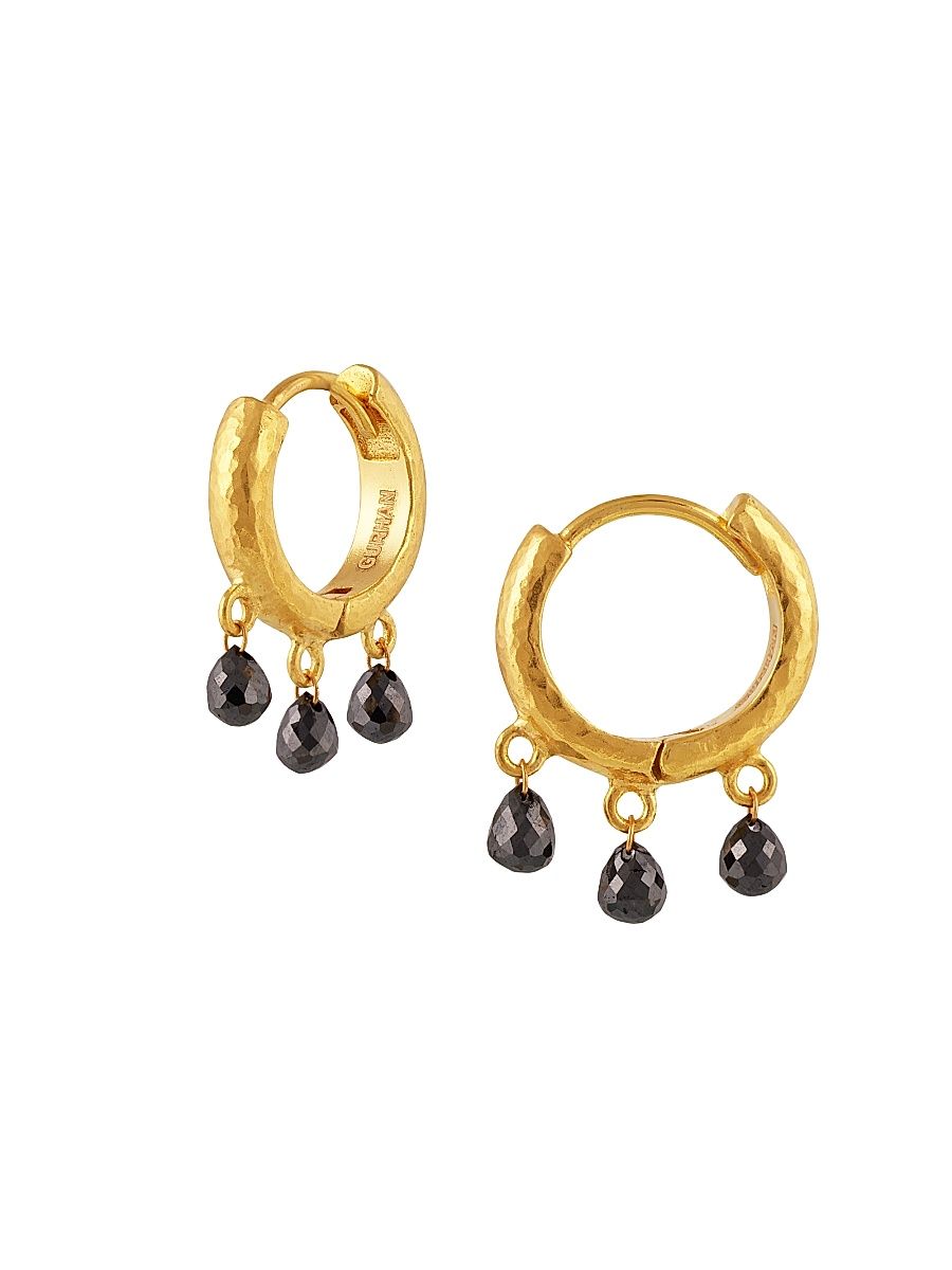 Women's Hoopla 22K Yellow Gold & 1.30 TCW Black Diamond Huggie Hoop Earrings - Yellow Gold
