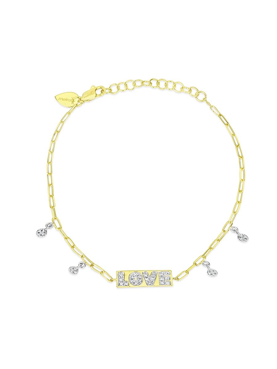 Women's Love Plate 14K Yellow Gold & 0.15 TCW Diamond Chain Bracelet - Yellow Gold