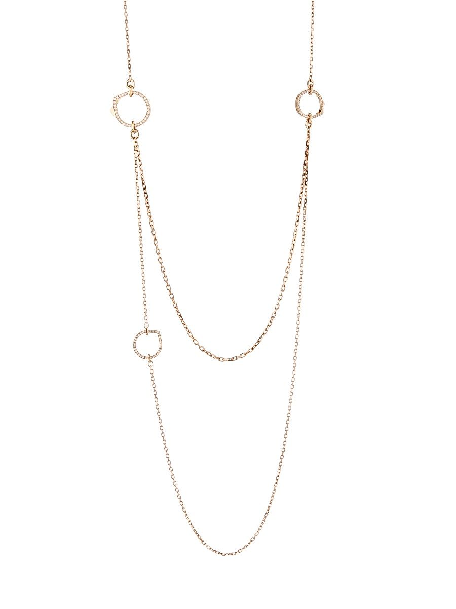 Women's Antifer Pink Gold & Diamond Pavé Long Necklace - Pink Gold