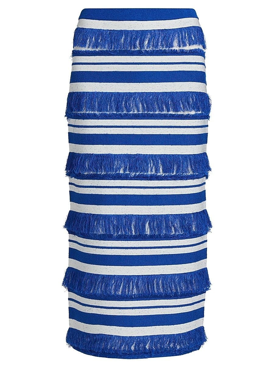 Women's Lula Stripe Fringe Knit Midi-Skirt - Royal Blue Stripe - Size XS