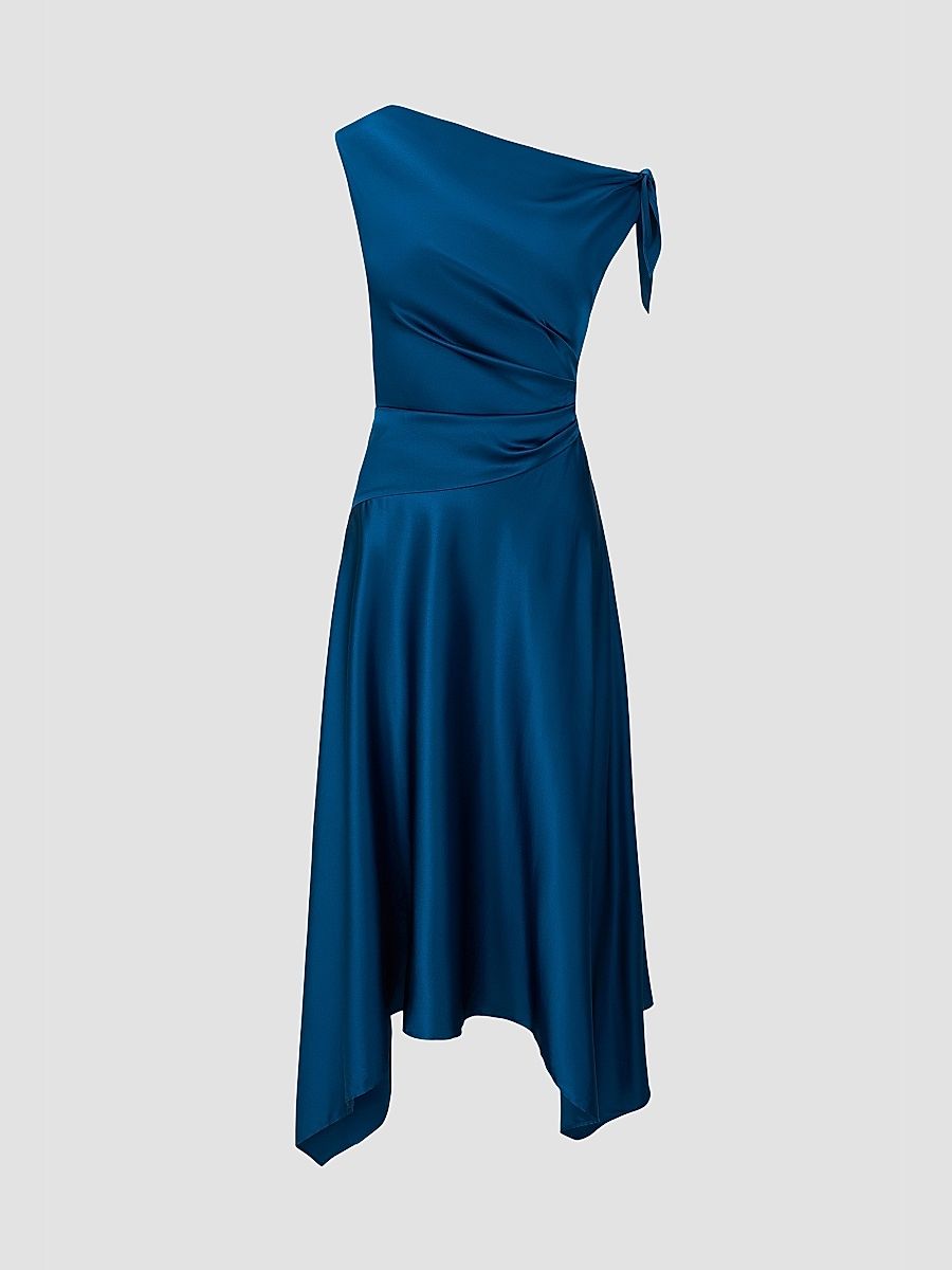 Women's Portia Silk Asymmetric Midi Dress - Harbor - Size 12
