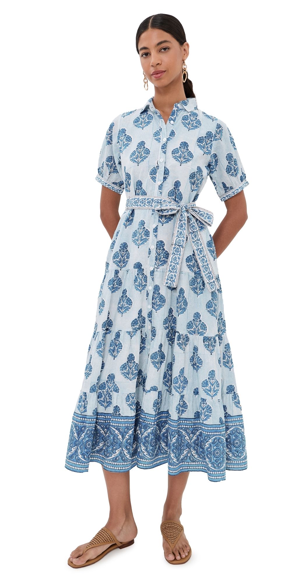 Marea Short Sleeve Shirt Dress Indigo Stripe Holly Hock M