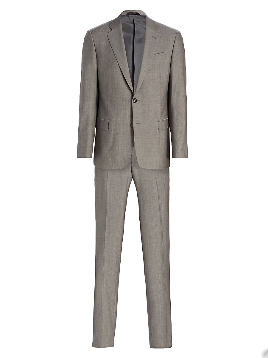 Men's Virgin Wool Single-Breasted Suit - Brown - Size 46
